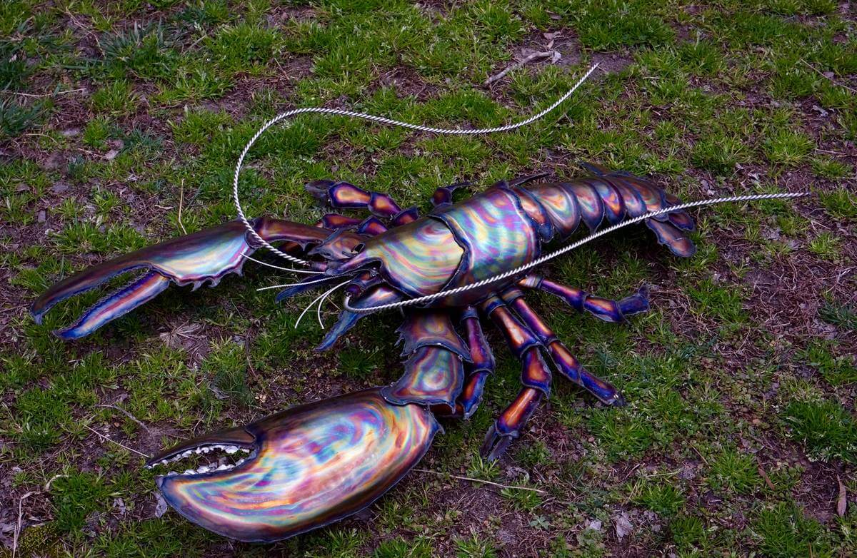 Metal Sculpture Striped Lobster